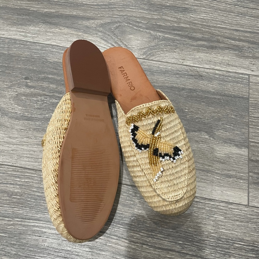 Farm Rio Tucan Raffia Mule size 6 colour beige New - Picture 3 of 5